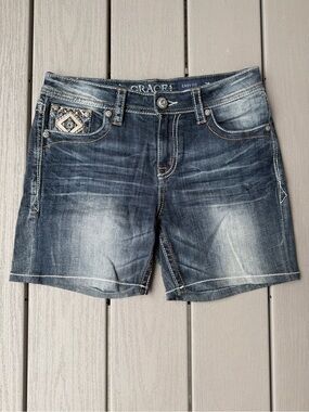 Grace in LA Easy Fit Embellished Denim Shorts Size 28